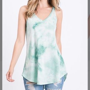 Jade Tie-Dye V-Neck Tank, M